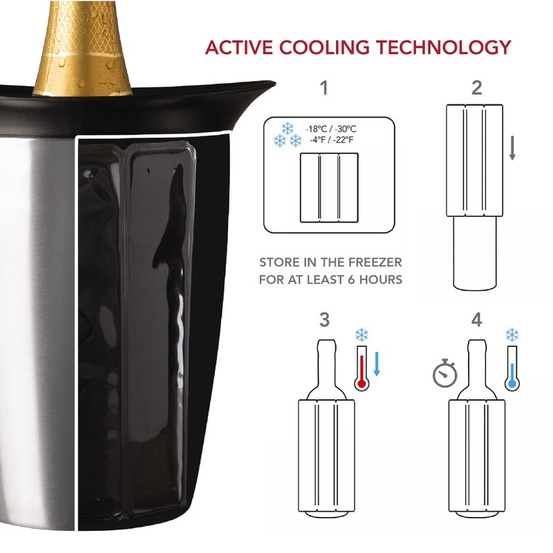 Vacu Vin Champagne Cooler â€“ Stainless Steel Active Bottle Chiller â€“ Includes Removable Cooling Sleeve â€“ Keeps Champagne Cold for Hours â€“ Stylish & Reusable Ice-Free Tabletop Cooler - Image 3